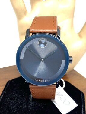 Movado Men's Watch 3601093 Bold Swiss Quartz Blue Dial Brown Leather Band 40mm